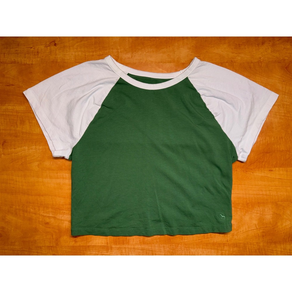 Pink Victoria's Secret Raglan T-Shirt Green White Short Sleeve Crop Top XL